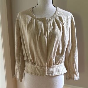 Worthington M Linen Blend Blazer Jacket Snap Front Metallic Gold Thread Accent